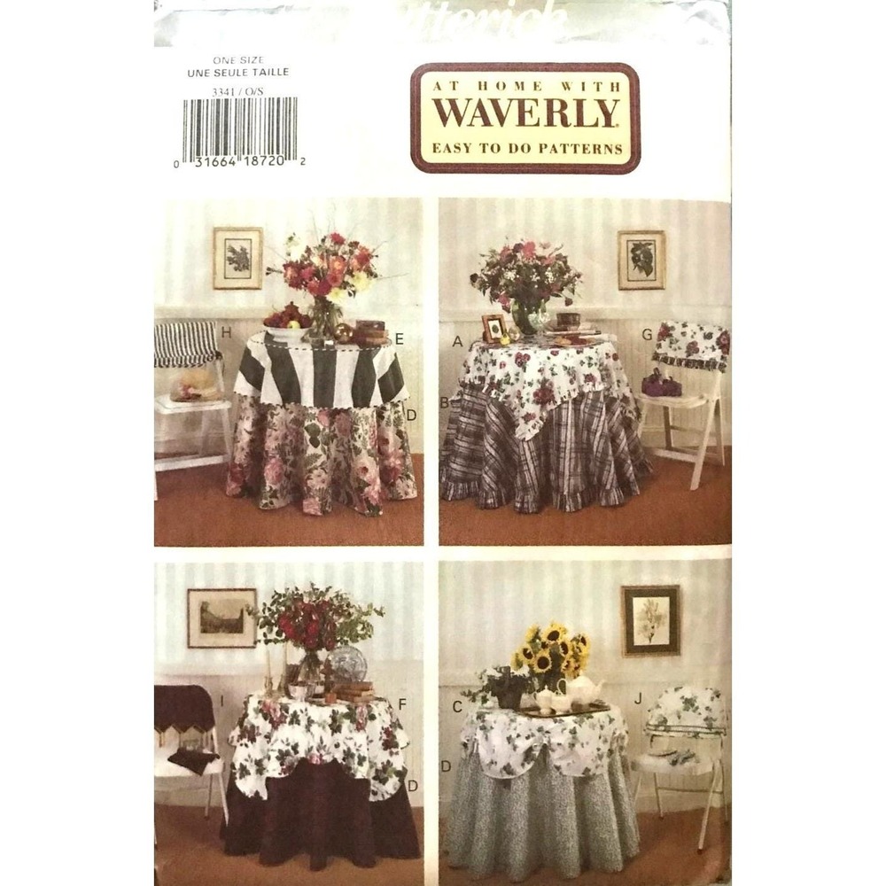 Butterick 3341 Sewing Pattern‎ Waverly Tablecloth Chair Cover Floral Decor